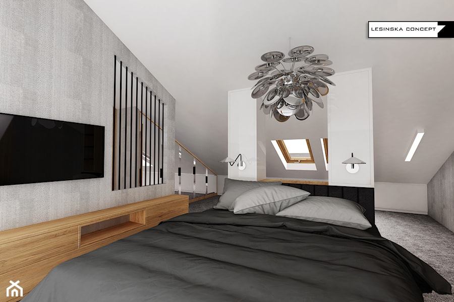 DOM POD WEJHEROWEM - Średnia szara sypialnia na poddaszu, styl nowoczesny - zdjęcie od LESINSKA CONCEPT