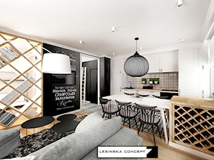 APARTAMENT SKANDYNAWSKI - Średnia biała czarna jadalnia w salonie w kuchni, styl skandynawski - zdjęcie od LESINSKA CONCEPT
