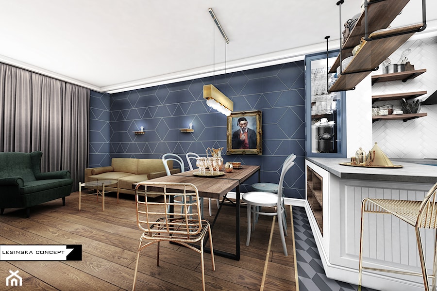 APARTAMENT ALTORIA - Średni czarny salon z kuchnią z jadalnią, styl nowoczesny - zdjęcie od LESINSKA CONCEPT
