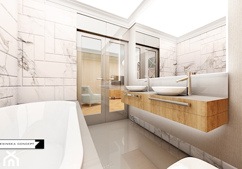 APARTAMENT ORŁOWO - Średnia na poddaszu bez okna z dwoma umywalkami łazienka, styl tradycyjny - zdjęcie od LESINSKA CONCEPT