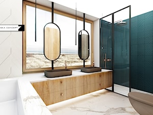 DOM W DYLEWIE - Duża z dwoma umywalkami łazienka z oknem, styl nowoczesny - zdjęcie od LESINSKA CONCEPT