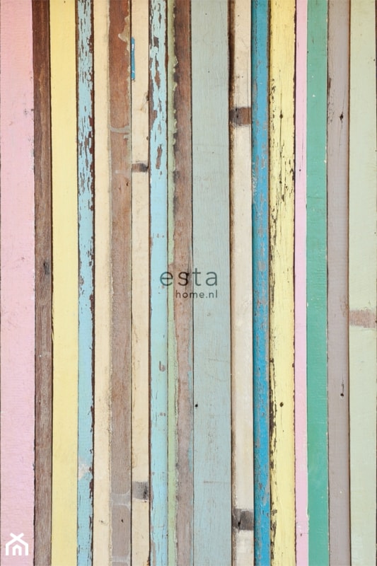 Tapeta, panel painted wood repeat­able, wym.279cm x 186cm, mal­owane kolorowe drew­ni­ane deski - zdjęcie od Ardeko