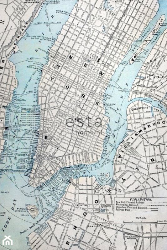 Tapeta, panel old street map NY, mapa, wym.279cm x 186cm - zdjęcie od Ardeko - Homebook