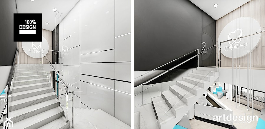 nowoczesne białe schody w klinice stomatologicznej - zdjęcie od ARTDESIGN architektura wnętrz