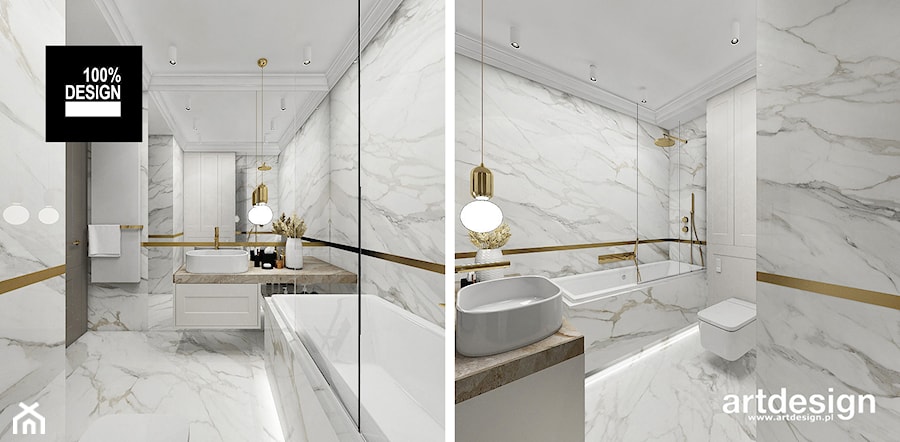 Jasna łazienka wykończona płytkami z wzorem marmuru - zdjęcie od ARTDESIGN architektura wnętrz