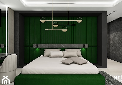 Nowoczesna sypialnia z akcentem zieleni butelkowej - zdjęcie od ARTDESIGN architektura wnętrz