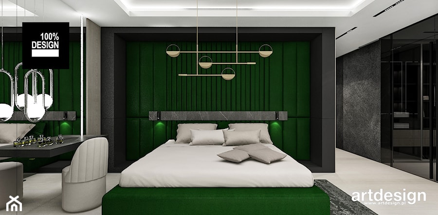 Nowoczesna sypialnia z akcentem zieleni butelkowej - zdjęcie od ARTDESIGN architektura wnętrz