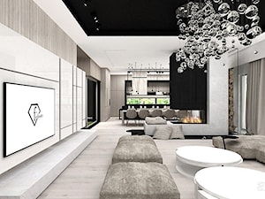 ARTDESIGN HOME COCKTAIL | Wnętrza domu | W2 - Duży biały czarny salon z kuchnią z jadalnią, styl nowoczesny - zdjęcie od ARTDESIGN architektura wnętrz