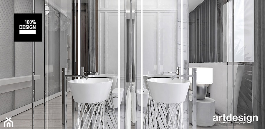 COUNT TO THREE | Wnętrza apartamentu - Średnia z lustrem z dwoma umywalkami łazienka z oknem, styl nowoczesny - zdjęcie od ARTDESIGN architektura wnętrz