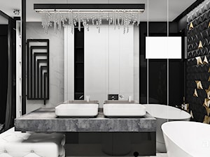 THE ONLY GAME IN TOWN | II | Wnętrza domu - Średnia bez okna z lustrem z dwoma umywalkami z marmurową podłogą łazienka, styl nowoczesny - zdjęcie od ARTDESIGN architektura wnętrz