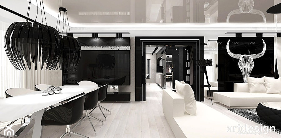 VICIOUS CIRCLE | Wnętrza apartamentu - Duża czarna szara jadalnia w salonie, styl nowoczesny - zdjęcie od ARTDESIGN architektura wnętrz