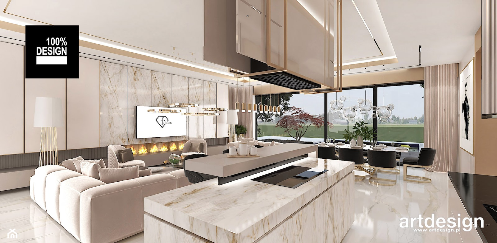 Luksusowa kuchnia otwarta na salon - zdjęcie od ARTDESIGN architektura wnętrz - Homebook