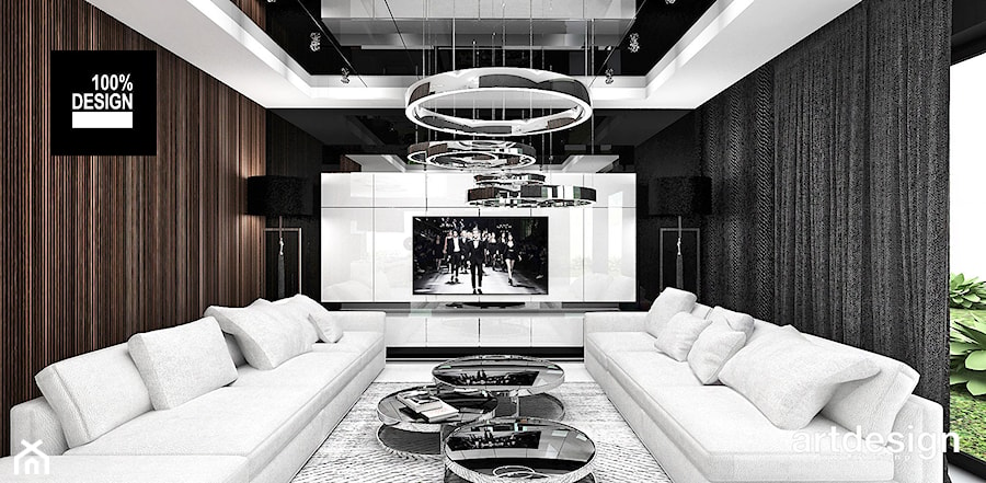 MAKE IT HAPPEN | I | Wnętrza domu - Duży biały czarny salon, styl minimalistyczny - zdjęcie od ARTDESIGN architektura wnętrz
