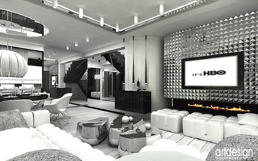 salon z kominkiem - nowoczesne wnętrza - zdjęcie od ARTDESIGN architektura wnętrz