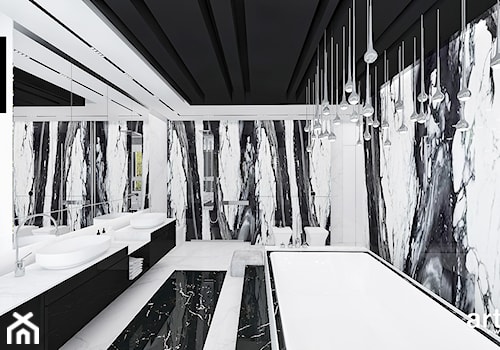 AT THE DROP OF A HAT | Wnętrza domu - Duża na poddaszu z lustrem z dwoma umywalkami z marmurową podłogą łazienka z oknem, styl nowoczesny - zdjęcie od ARTDESIGN architektura wnętrz