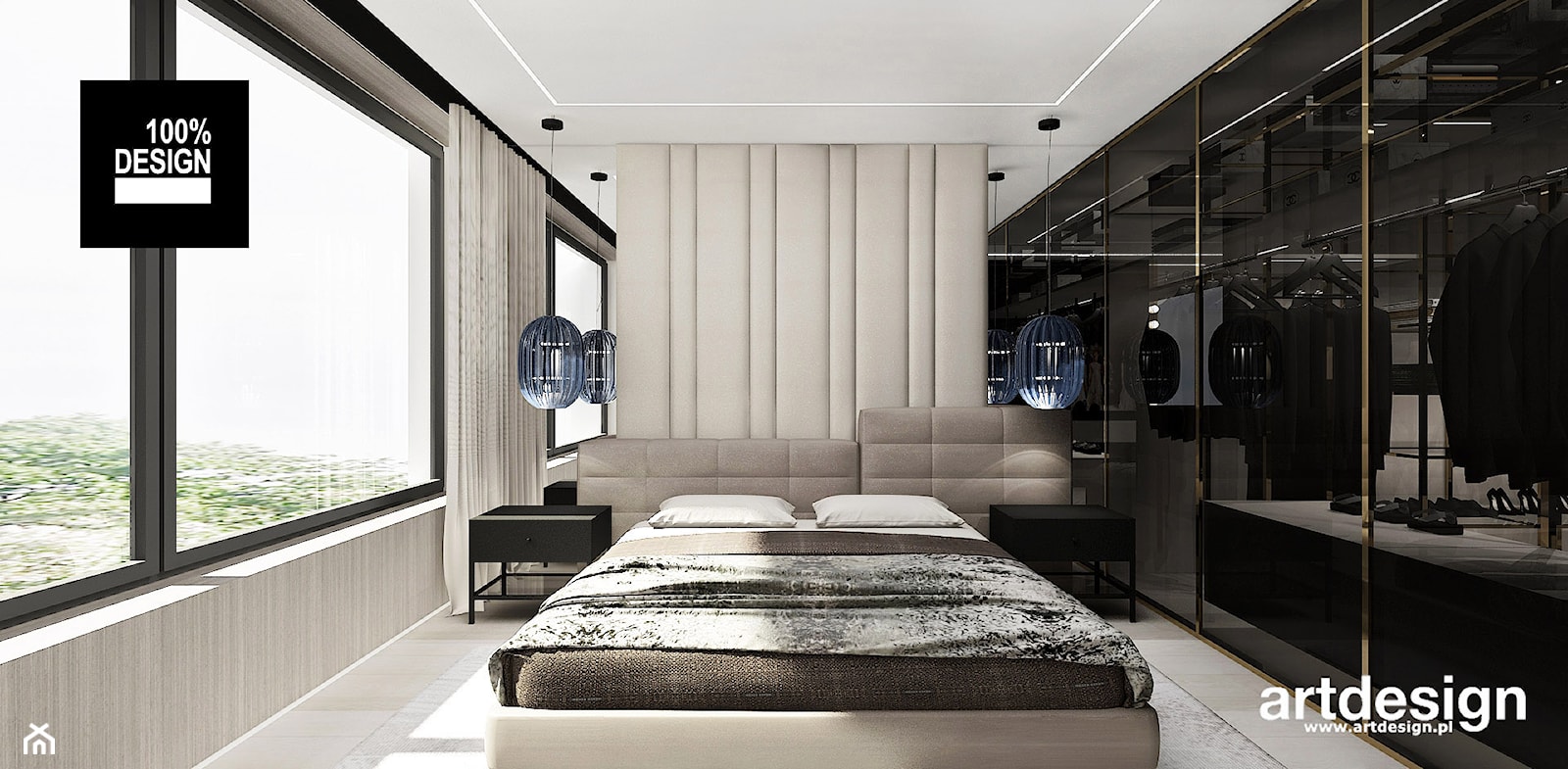 Aranżacja sypialni z garderobą - zdjęcie od ARTDESIGN architektura wnętrz - Homebook
