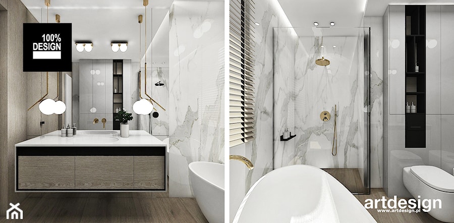 Marmur, drewno i złoto w łazience - zdjęcie od ARTDESIGN architektura wnętrz