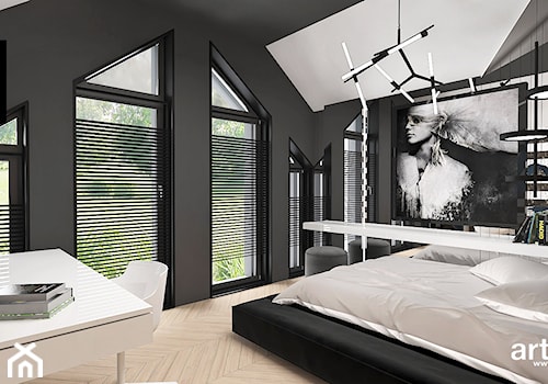 BIRD'S EYE VIEW | II | Wnętrza domu - Średnia czarna z biurkiem sypialnia na poddaszu, styl nowoczesny - zdjęcie od ARTDESIGN architektura wnętrz