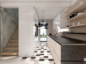 OVER THE MOON | II | Wnętrza domu - Duża otwarta biała z zabudowaną lodówką kuchnia dwurzędowa, styl nowoczesny - zdjęcie od ARTDESIGN architektura wnętrz