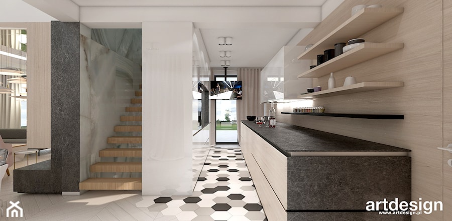 OVER THE MOON | II | Wnętrza domu - Duża otwarta biała z zabudowaną lodówką kuchnia dwurzędowa, styl nowoczesny - zdjęcie od ARTDESIGN architektura wnętrz