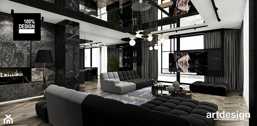 nowoczesny salon w ciemnych kolorach - zdjęcie od ARTDESIGN architektura wnętrz