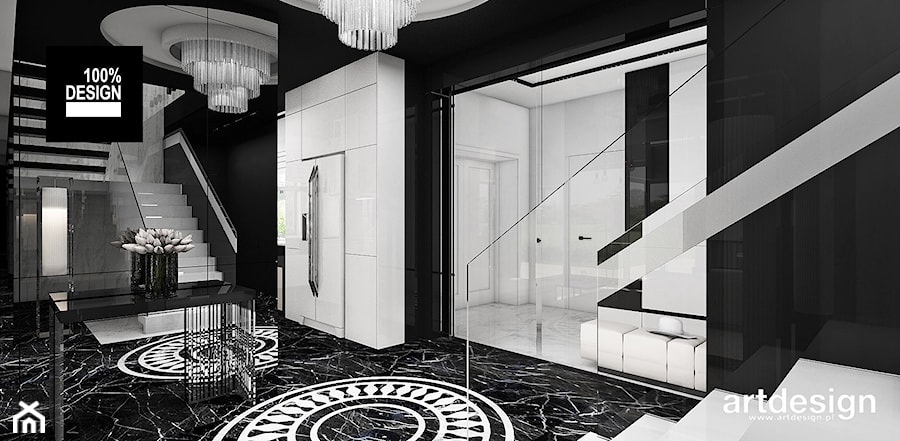 THE ONLY GAME IN TOWN | I | Wnętrza domu - Duży biały czarny z marmurem na podłodze hol / przedpokój, styl nowoczesny - zdjęcie od ARTDESIGN architektura wnętrz