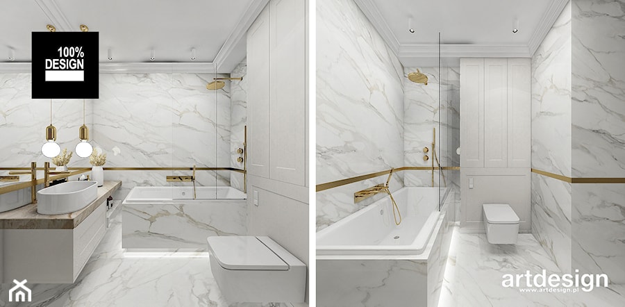 Biała łazienka ze złotymi akcentami - zdjęcie od ARTDESIGN architektura wnętrz