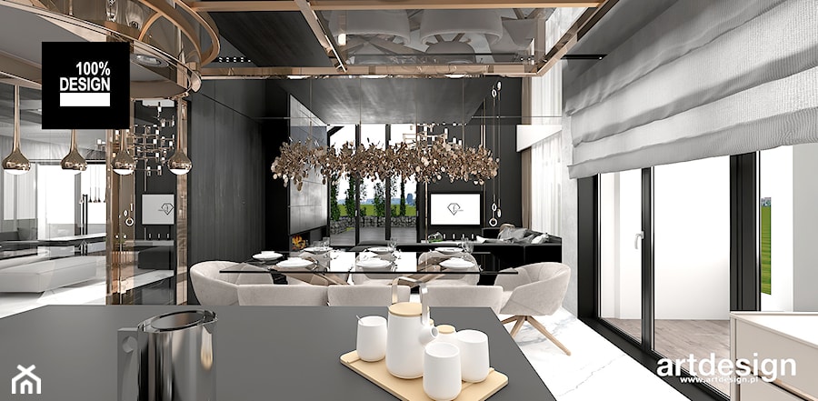 CATCH THE WIND | I | Wnętrza domu - Mała otwarta z salonem z kamiennym blatem czarna z zabudowaną lodówką kuchnia jednorzędowa z wyspą lub półwyspem z oknem z marmurową podłogą, styl nowoczesny - zdjęcie od ARTDESIGN architektura wnętrz