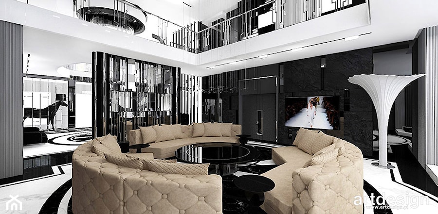 LIKE A MILLION DOLLARS | I | Wnętrza rezydencji - Duży biały czarny salon - zdjęcie od ARTDESIGN architektura wnętrz