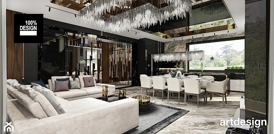 luksusowa aranżacja salonu z jadalnią - zdjęcie od ARTDESIGN architektura wnętrz