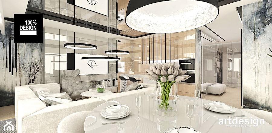 salon z kuchnią w apartamencie - zdjęcie od ARTDESIGN architektura wnętrz