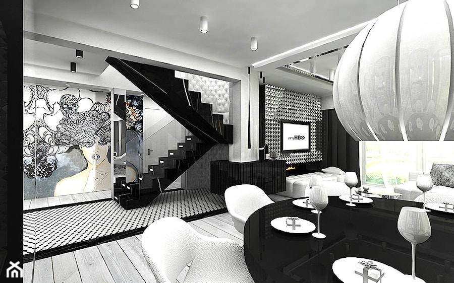 salon kominek i schody - zdjęcie od ARTDESIGN architektura wnętrz