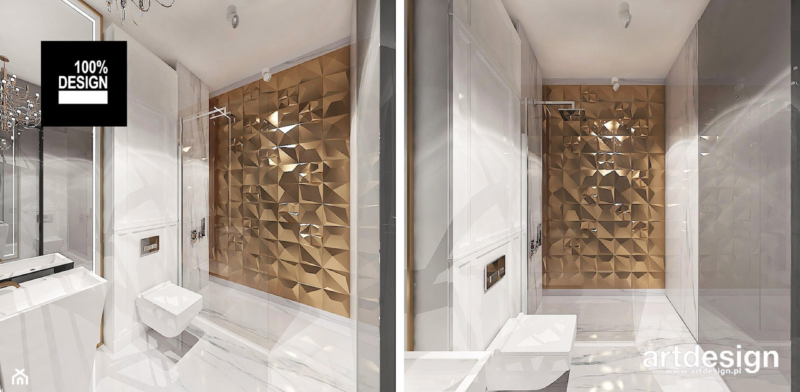 efektowna łazienka ze złotym akcentem - zdjęcie od ARTDESIGN architektura wnętrz - Homebook