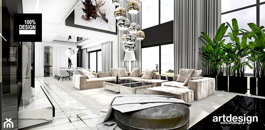 IT IS LIKE OXYGEN | I | Wnętrza domu - Duży biały czarny salon z jadalnią, styl nowoczesny - zdjęcie od ARTDESIGN architektura wnętrz