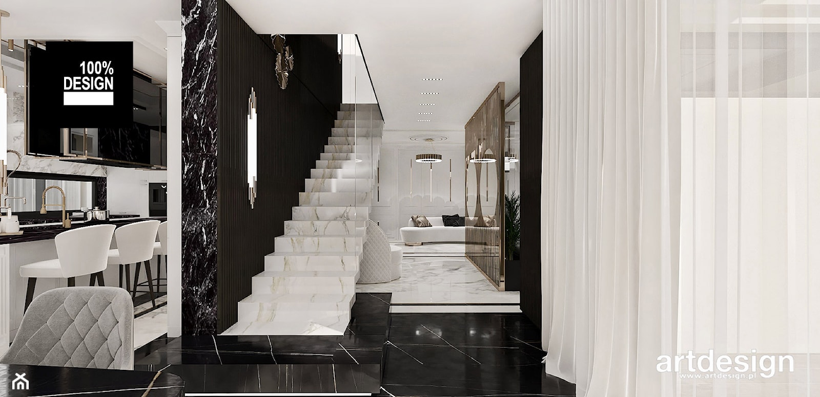 Eleganckie białe schody - zdjęcie od ARTDESIGN architektura wnętrz - Homebook