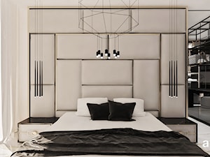 Sypialnia z dużym tapicerowanym zagłówkiem łóżka - zdjęcie od ARTDESIGN architektura wnętrz