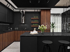 Kuchnia z czarnymi i drewnianymi frontami - zdjęcie od ARTDESIGN architektura wnętrz