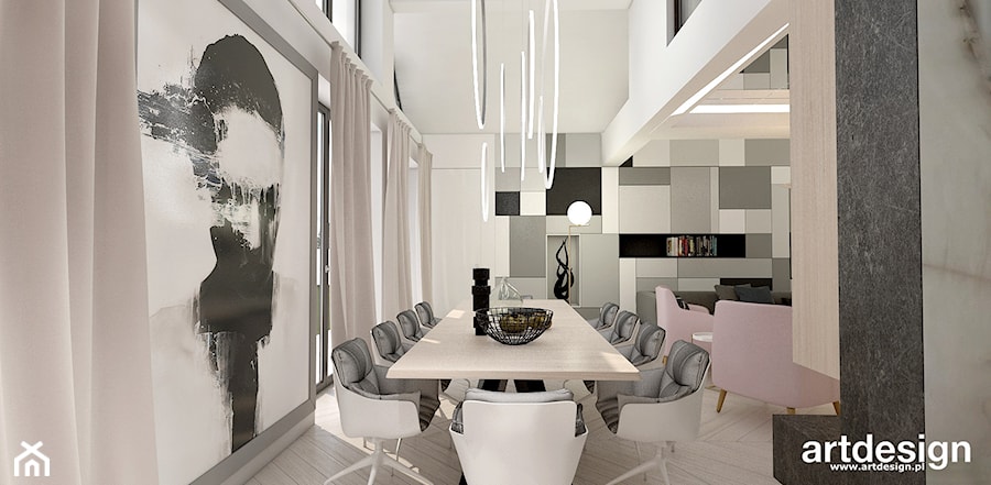 OVER THE MOON | II | Wnętrza domu - Duża szara jadalnia w salonie, styl nowoczesny - zdjęcie od ARTDESIGN architektura wnętrz