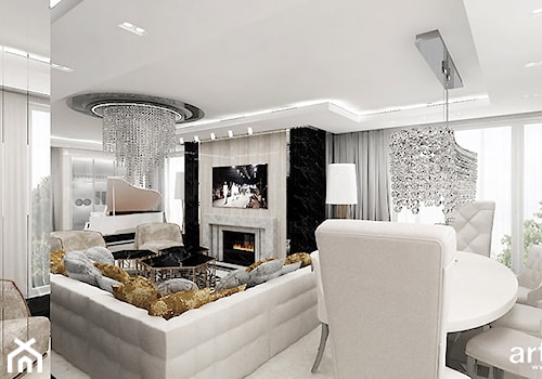 FEMME FATALE | I | Wnętrza apartamentu - Średni biały salon z jadalnią, styl glamour - zdjęcie od ARTDESIGN architektura wnętrz