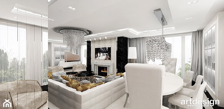 FEMME FATALE | I | Wnętrza apartamentu - Średni biały salon z jadalnią, styl glamour - zdjęcie od ARTDESIGN architektura wnętrz