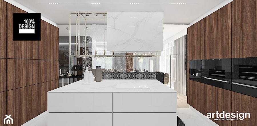 ANTHOLOGY 08 | Wnętrze domu - Duża otwarta biała z zabudowaną lodówką kuchnia jednorzędowa z wyspą lub półwyspem z oknem, styl nowoczesny - zdjęcie od ARTDESIGN architektura wnętrz