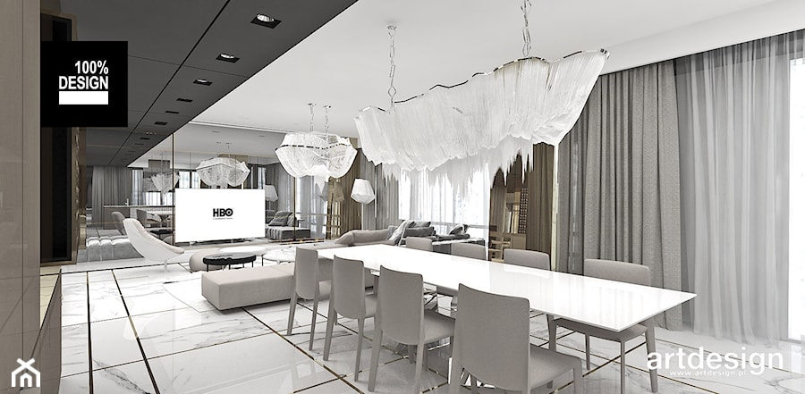 GOLDFINGER | Wnętrza apartamentu - Duża jadalnia w salonie, styl nowoczesny - zdjęcie od ARTDESIGN architektura wnętrz