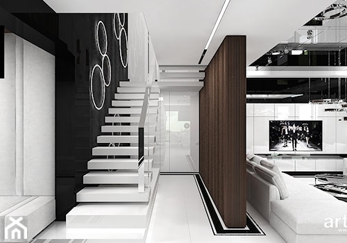 MAKE IT HAPPEN | I | Wnętrza domu - Duży biały czarny salon, styl minimalistyczny - zdjęcie od ARTDESIGN architektura wnętrz
