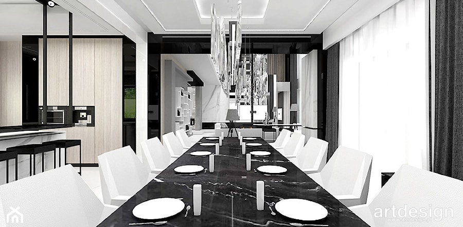 EASIER SAID THAN DONE | I | Wnętrza rezydencji - Duża biała czarna jadalnia w kuchni, styl nowoczesny - zdjęcie od ARTDESIGN architektura wnętrz