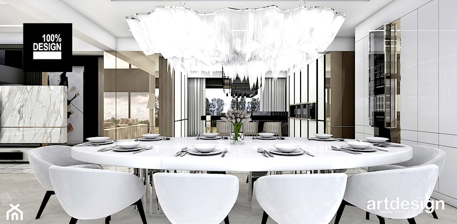 IT IS LIKE OXYGEN | I | Wnętrza domu - Duża biała czarna jadalnia w salonie w kuchni, styl nowoczesny - zdjęcie od ARTDESIGN architektura wnętrz
