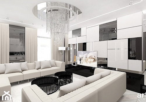 SHOW-OFF | Wnętrza apartamentu - Duży biały czarny salon, styl nowoczesny - zdjęcie od ARTDESIGN architektura wnętrz