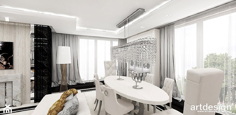 FEMME FATALE | I | Wnętrza apartamentu - Średnia biała jadalnia w salonie, styl glamour - zdjęcie od ARTDESIGN architektura wnętrz