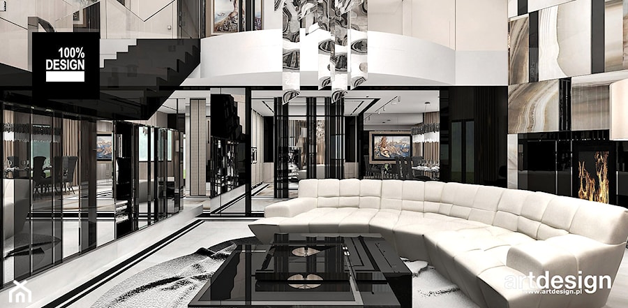 A BREATH OF FRESH AIR | I | Wnętrza domu - Duży biały czarny salon z antresolą, styl nowoczesny - zdjęcie od ARTDESIGN architektura wnętrz