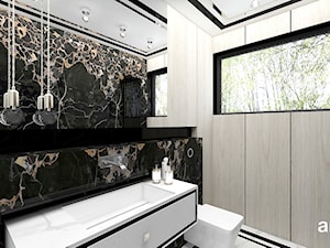 SOTTO VOCE | II | Wnętrza domu - Mała z lustrem z marmurową podłogą z punktowym oświetleniem łazienka z oknem, styl nowoczesny - zdjęcie od ARTDESIGN architektura wnętrz