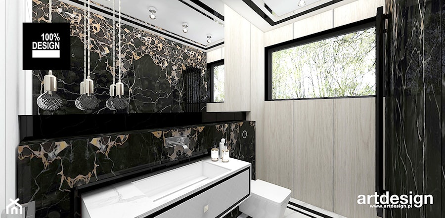 SOTTO VOCE | II | Wnętrza domu - Mała z lustrem z marmurową podłogą z punktowym oświetleniem łazienka z oknem, styl nowoczesny - zdjęcie od ARTDESIGN architektura wnętrz
